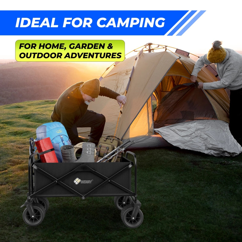 150KG Foldable Trolley Wagon Black | Heavy Duty Camping Cart