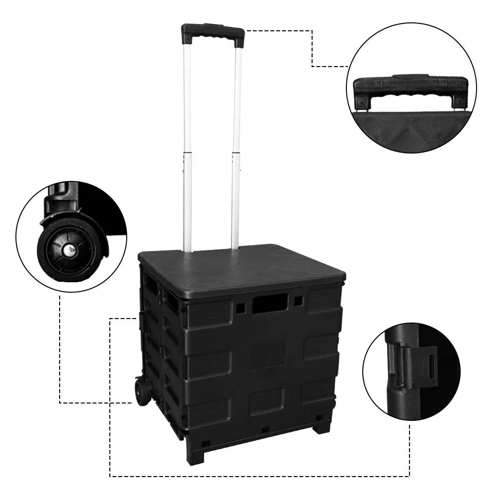 35 kg folding shopping trolley black complete design