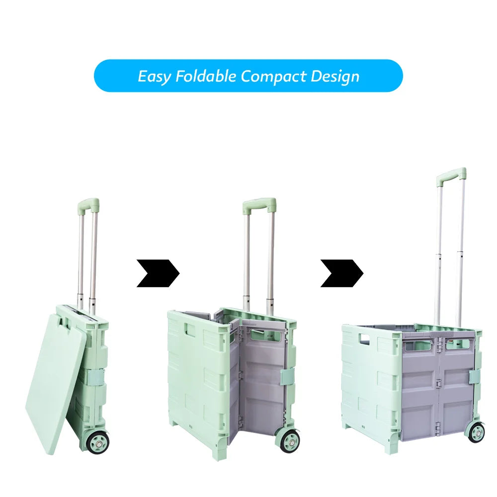 35 kg folding shopping trolley light blue grey foldable design