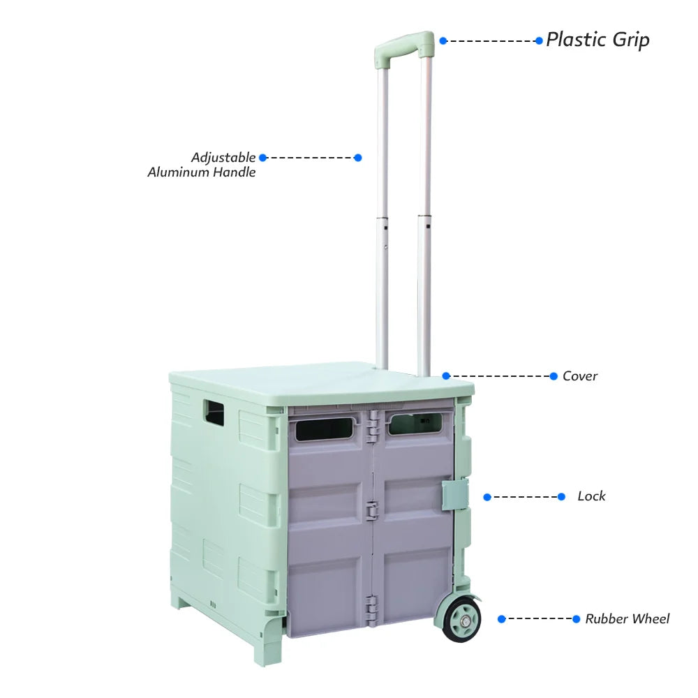 35 kg folding shopping trolley light blue grey feature