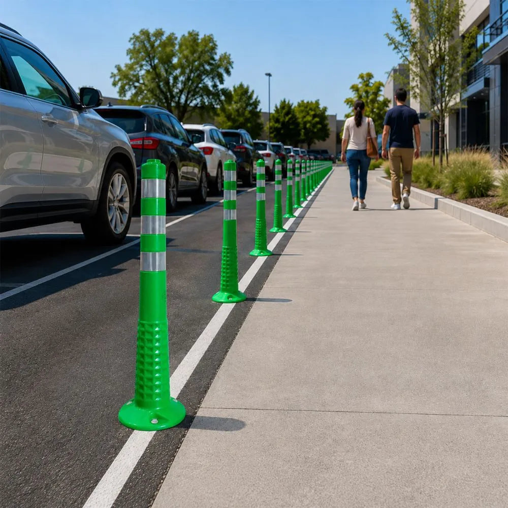 75CM Flexible TPE Delineator Post | Reflective Green Traffic Post with Sign Socket