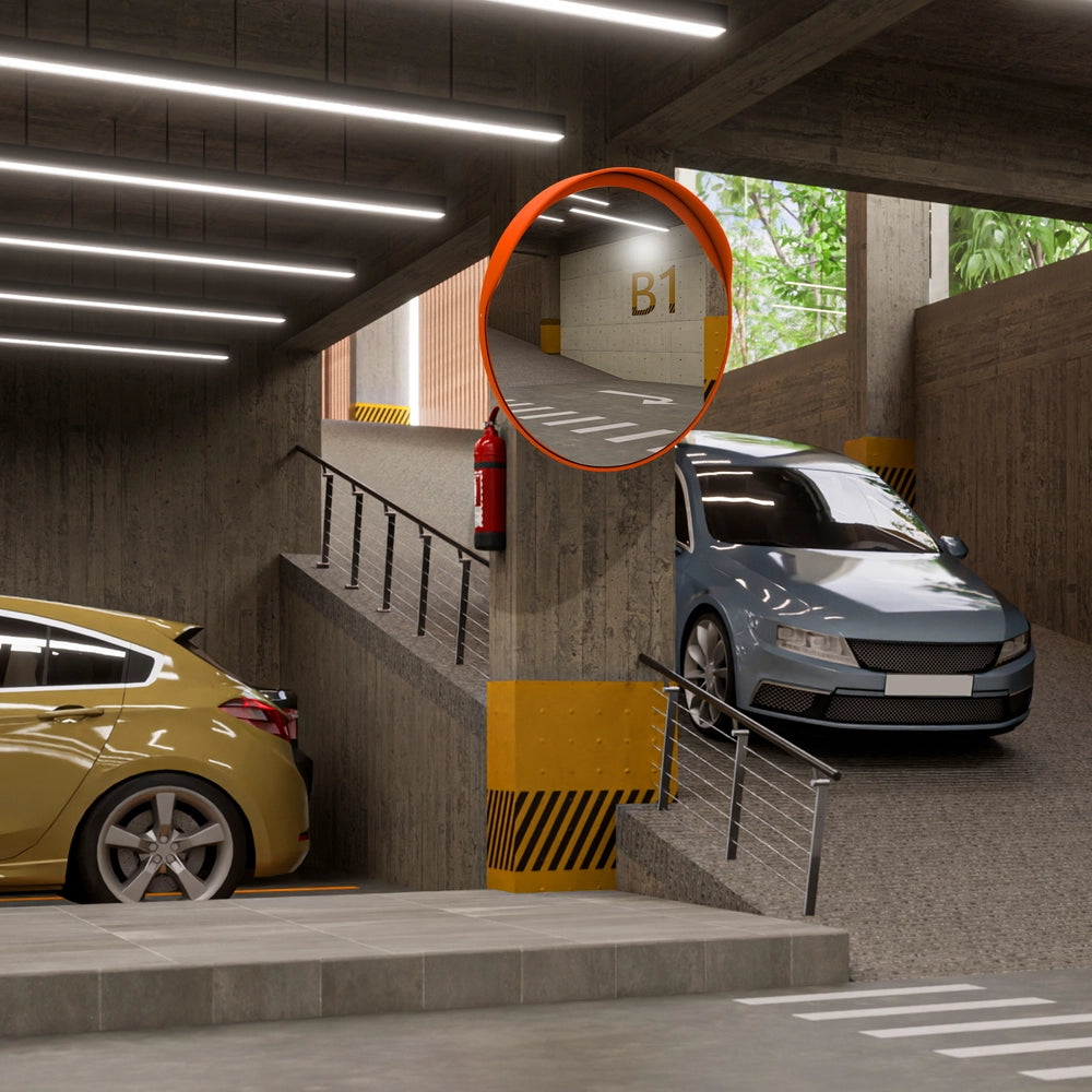 80CM Convex Safety Mirror Orange | Pole Mount Blind Spot Mirror