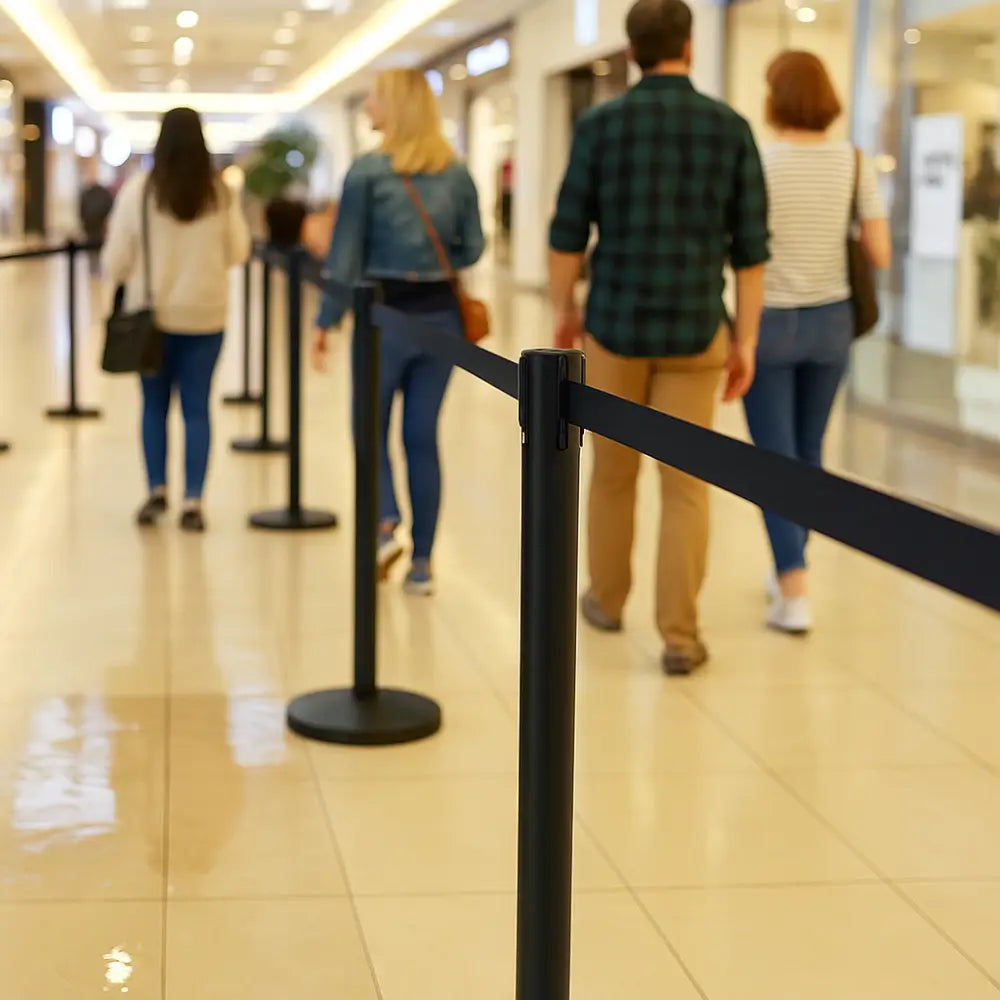 Black Steel Crowd Control Barrier with Black Belt 2M