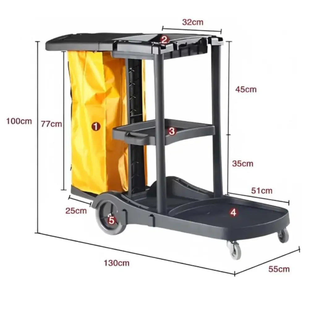 Cleaning Trolley Commercial Janitor Utility Cart Black