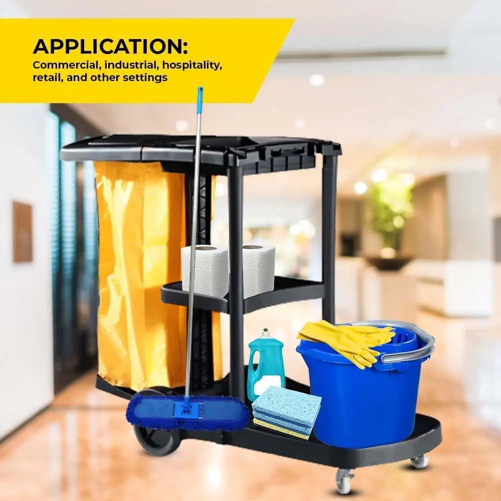 Cleaning Trolley Commercial Janitor Utility Cart Black