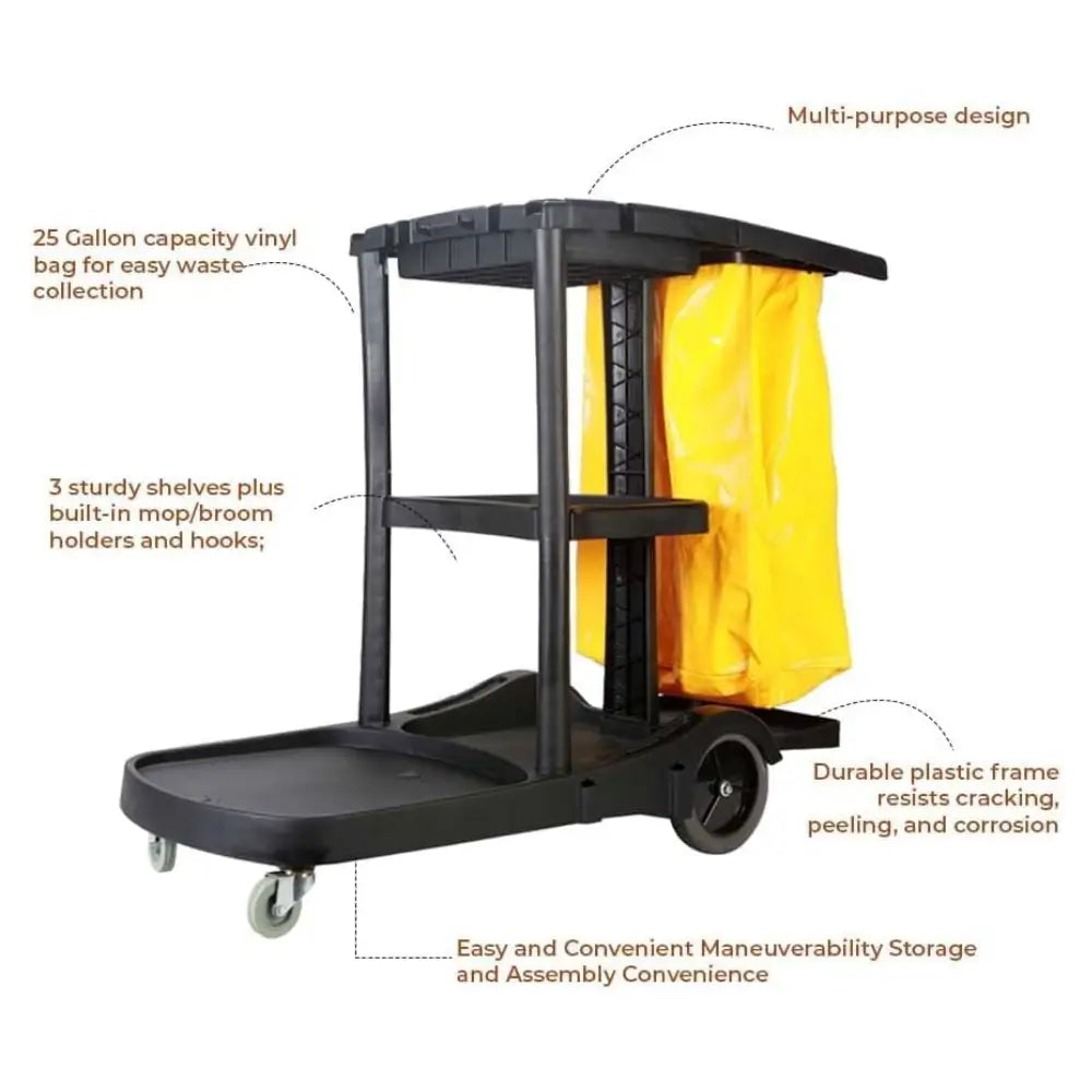 Cleaning Trolley Commercial Janitor Utility Cart Black