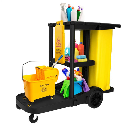 Cleaning Trolley Commercial Janitor Utility Cart Black