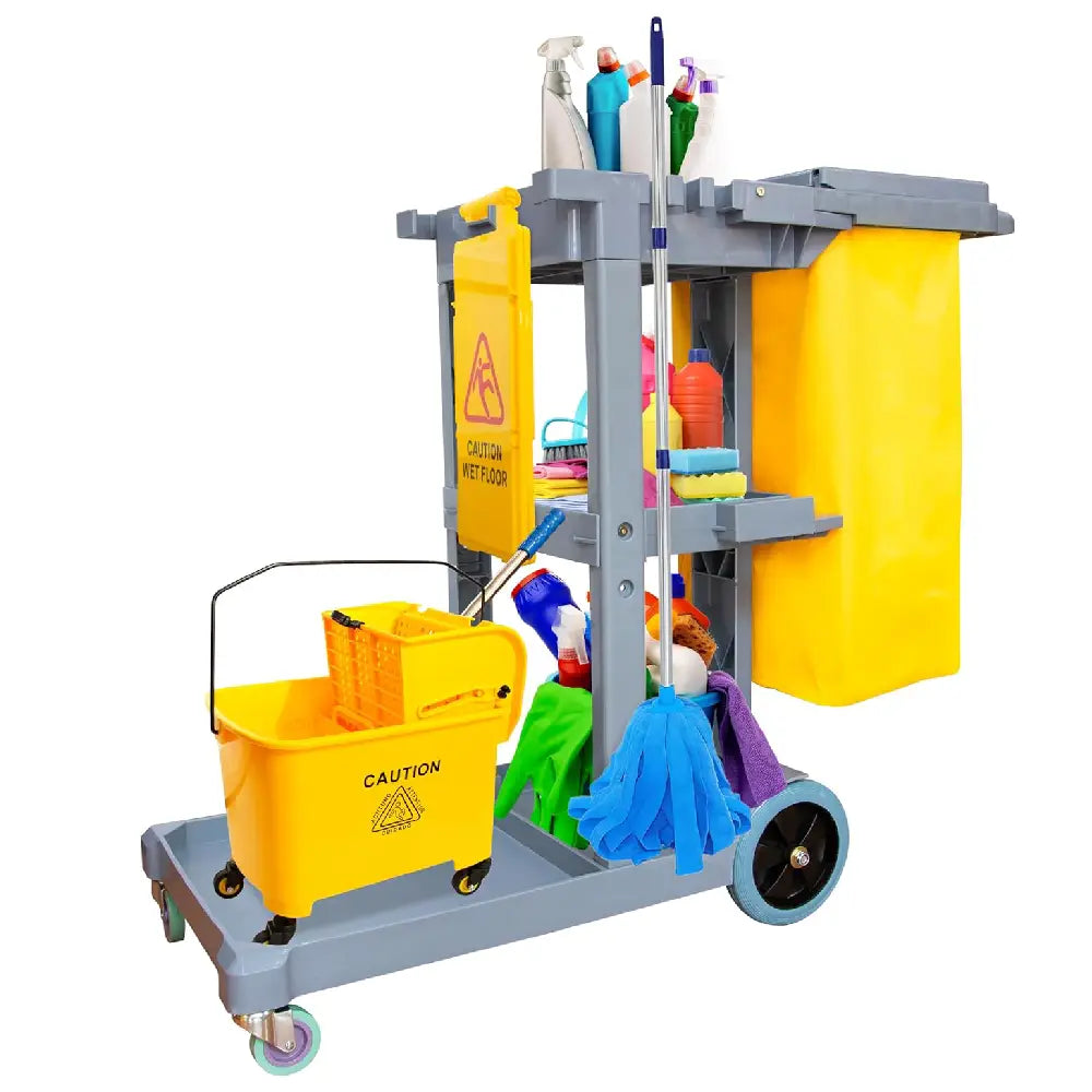 Cleaning Trolley Commercial Janitor Utility Cart Grey