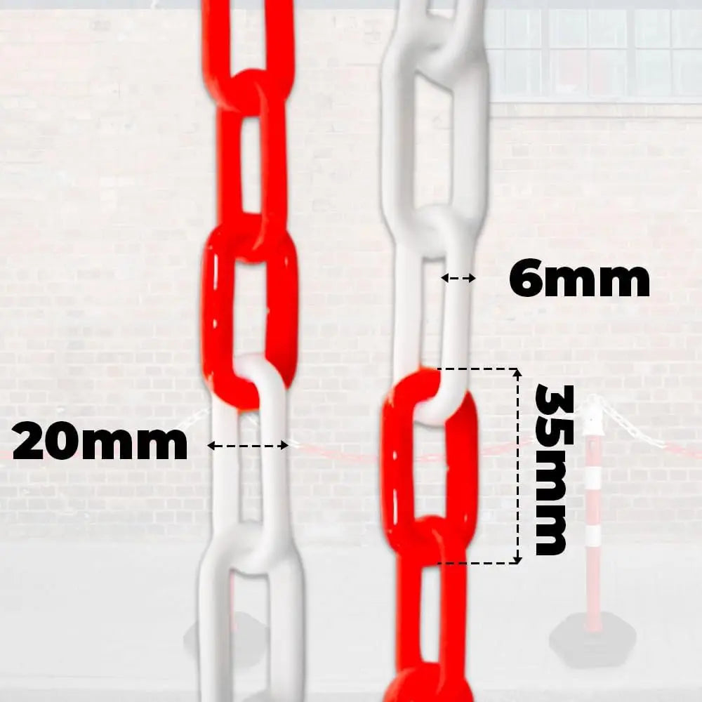 Durable Safety Link Plastic Chain Red & White - 25Mx6MM