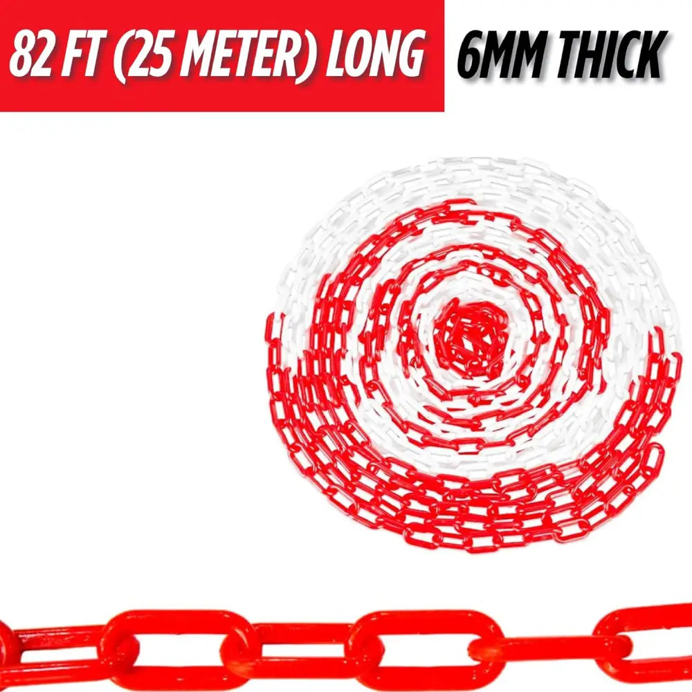 Durable Safety Link Plastic Chain Red & White - 25Mx6MM