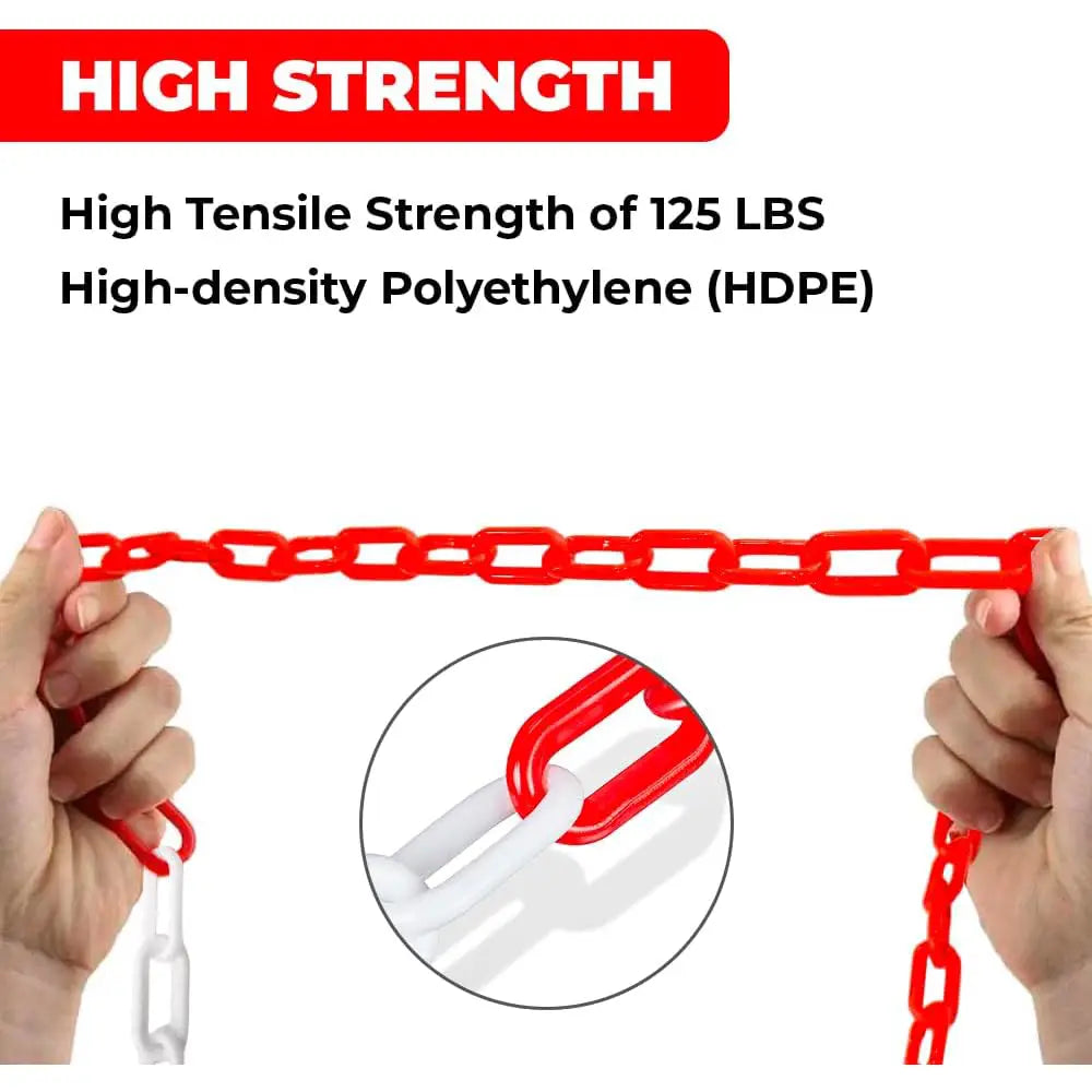 Durable Safety Link Plastic Chain Red & White - 25Mx6MM