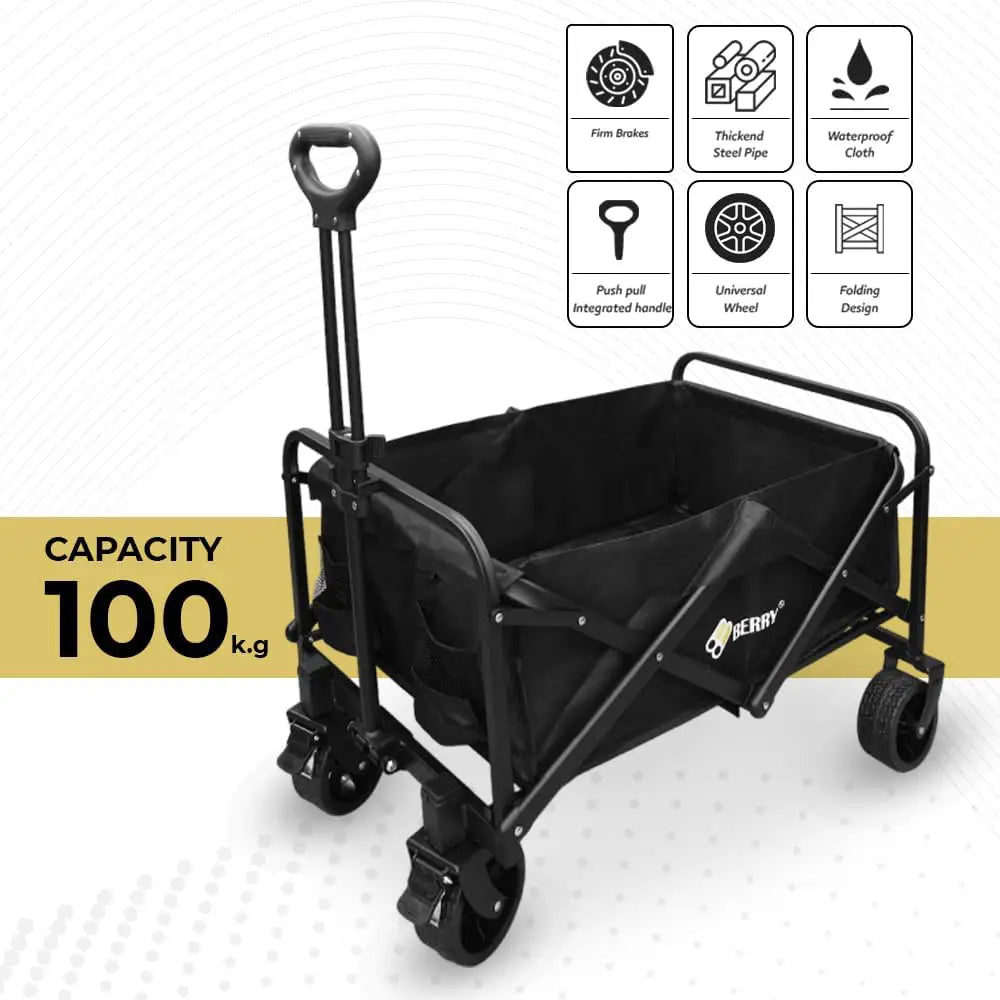 Garden, Shopping, Utility Wagon Trolley Black - 100KG