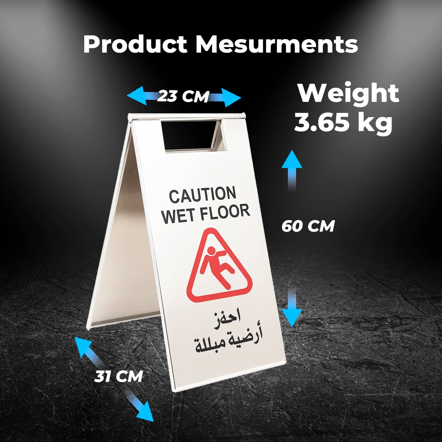 Foldable Wet Floor Sign Stainless Steel - 60 CM