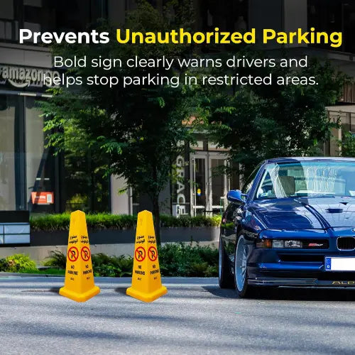 No Parking Sign 4 Side Cone Yellow - 67CM