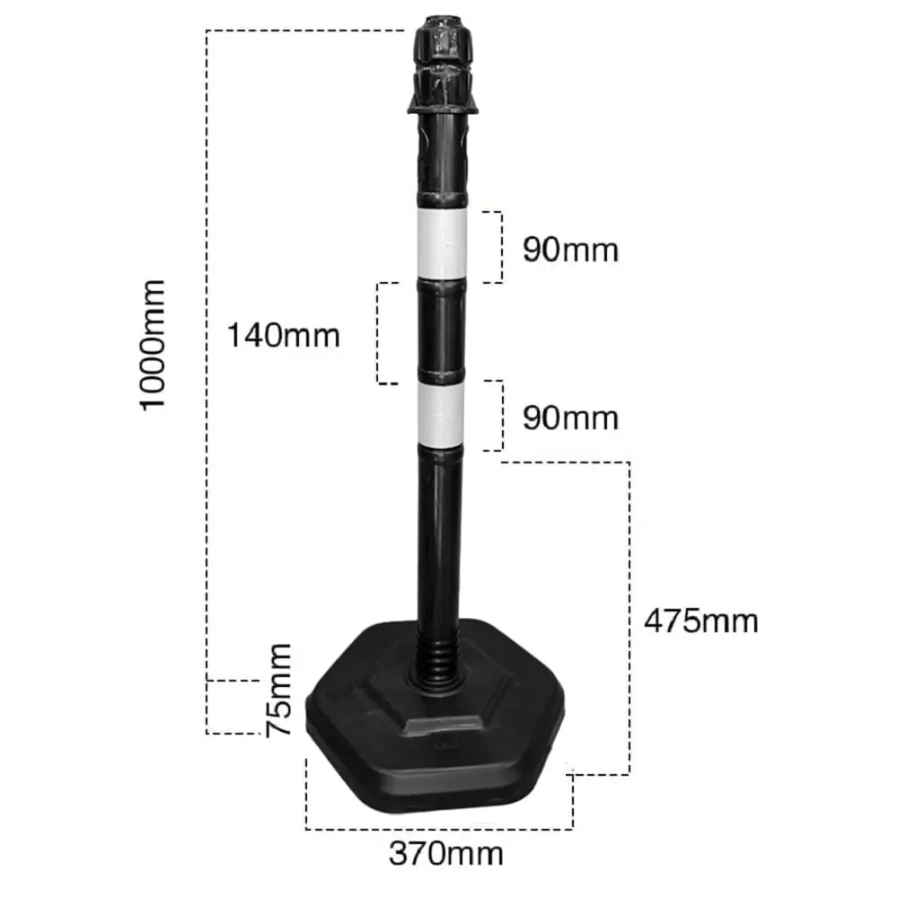 Portable Warning Post Black with PPC Weighted Base - 100 CM