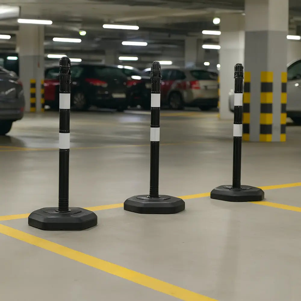 Portable Warning Post Black with PPC Weighted Base - 100 CM