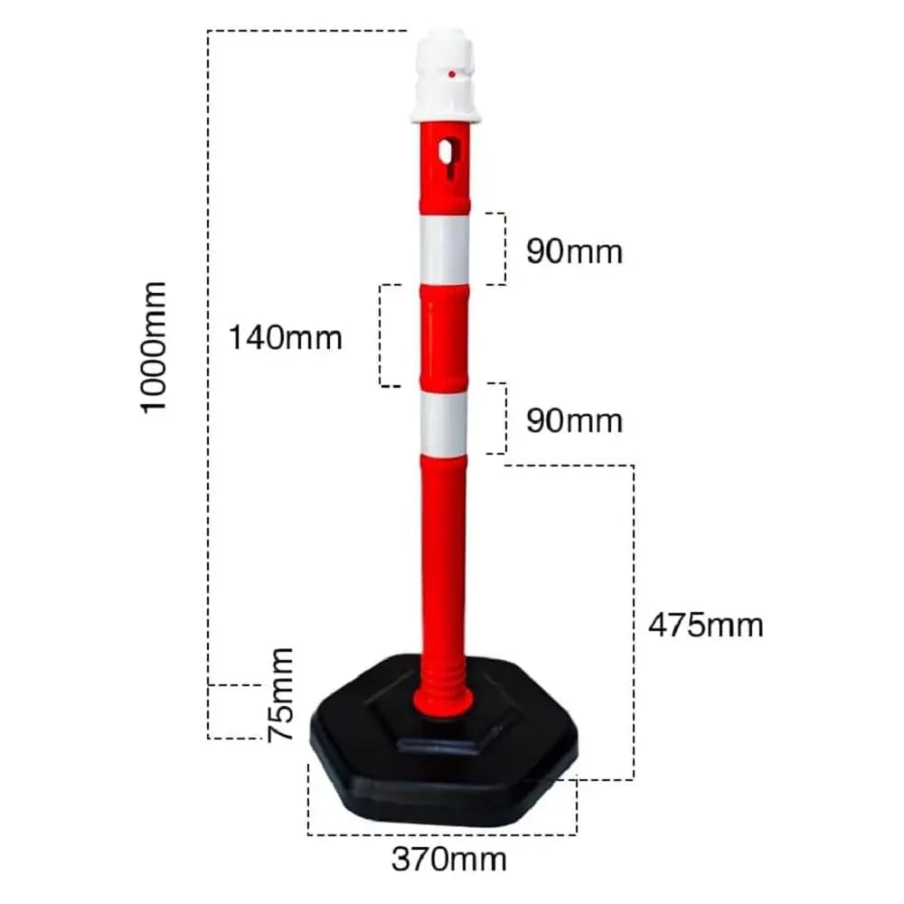 Portable Warning Post Red with PPC Weighted Base - 100 CM