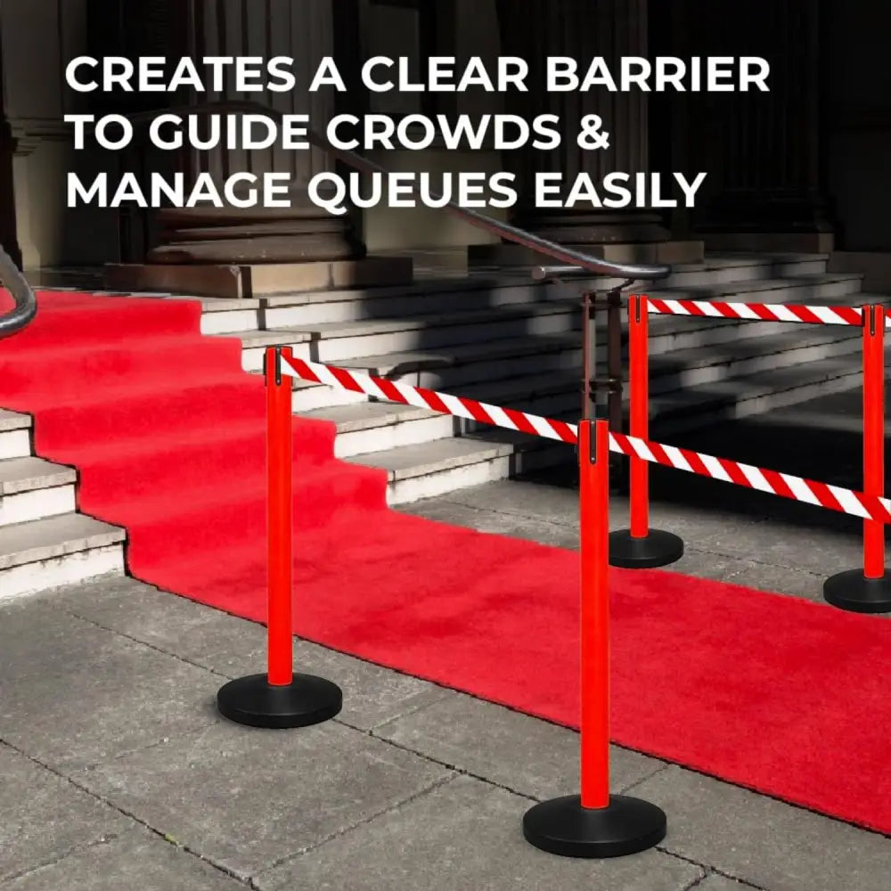 Queue Barrier Retractable Stanchion 4-Way with 2M Belt - Red