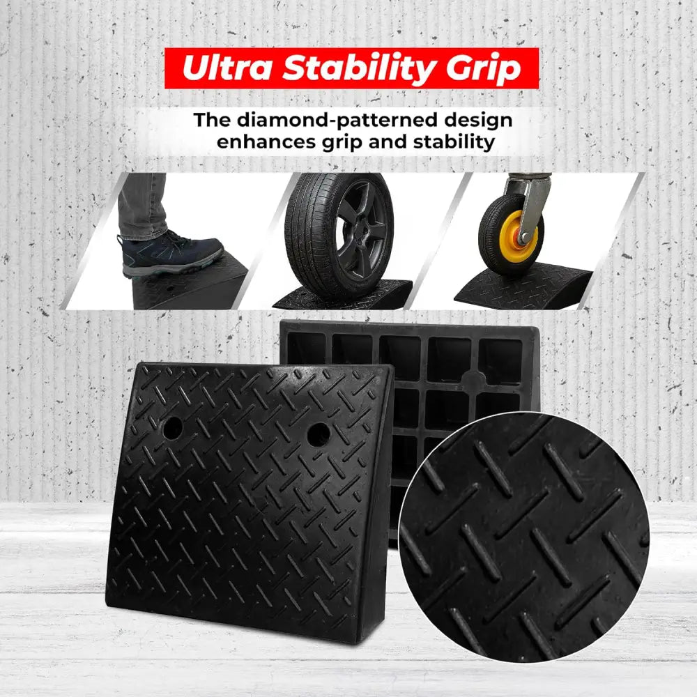 Rubber Heavy Duty Wheel Curb Ramp - Black