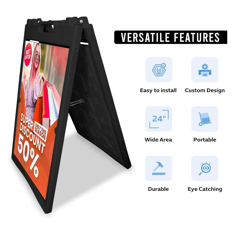 Sign Board A-Frame Double-Sided Folding Display Stand - Black