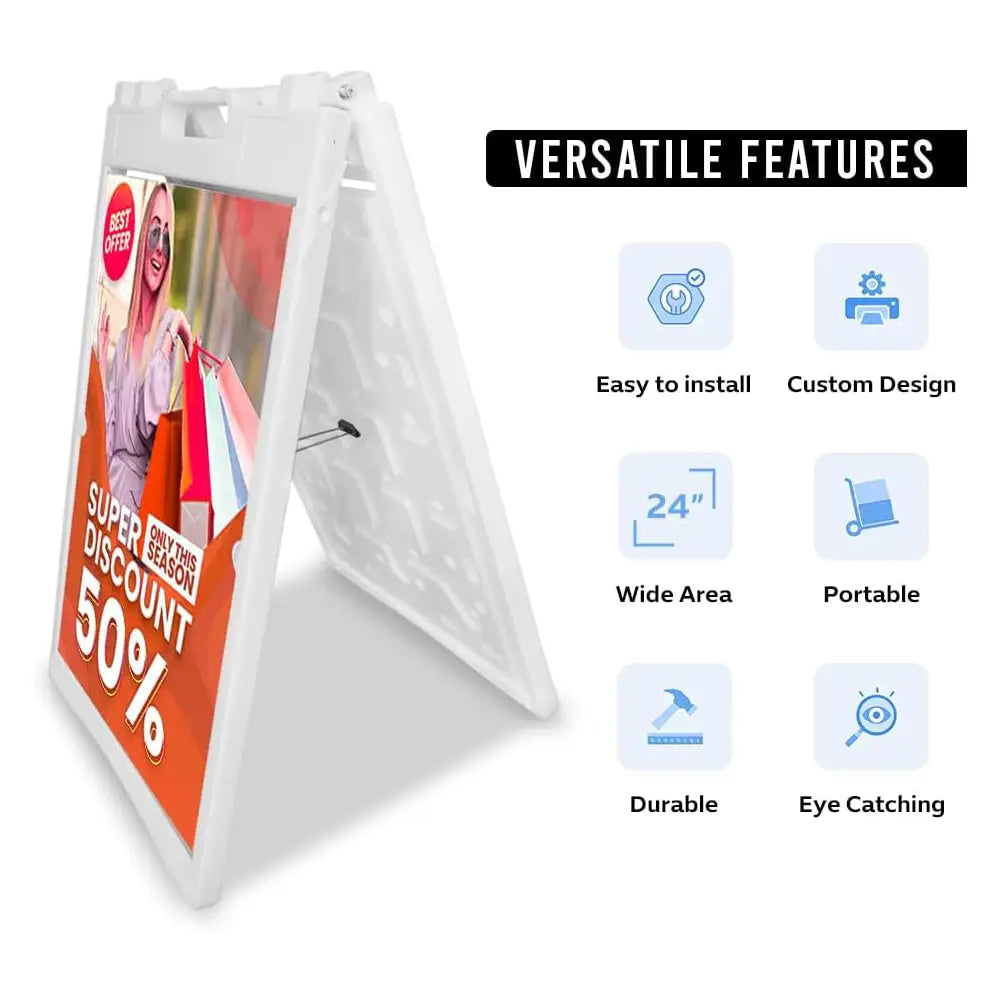 Sign Board A-Frame Double-Sided Folding Display Stand - White