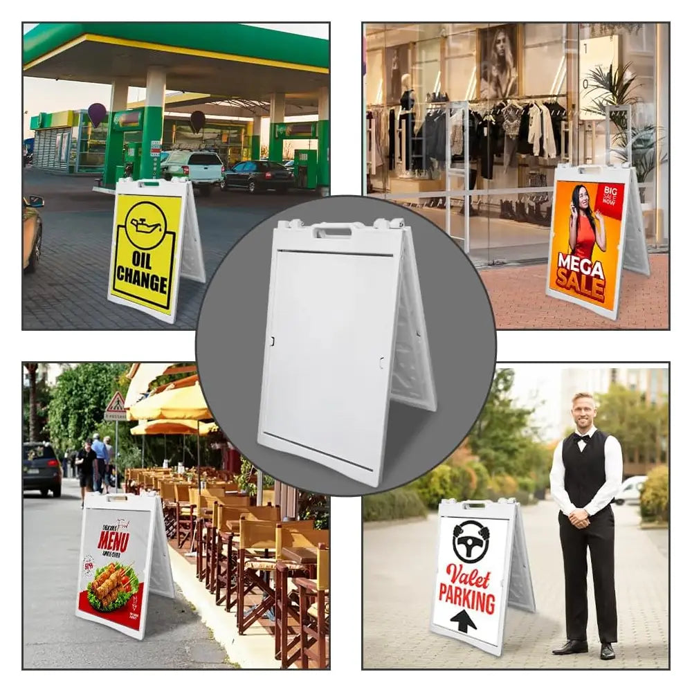 Sign Board A-Frame Double-Sided Folding Display Stand - White