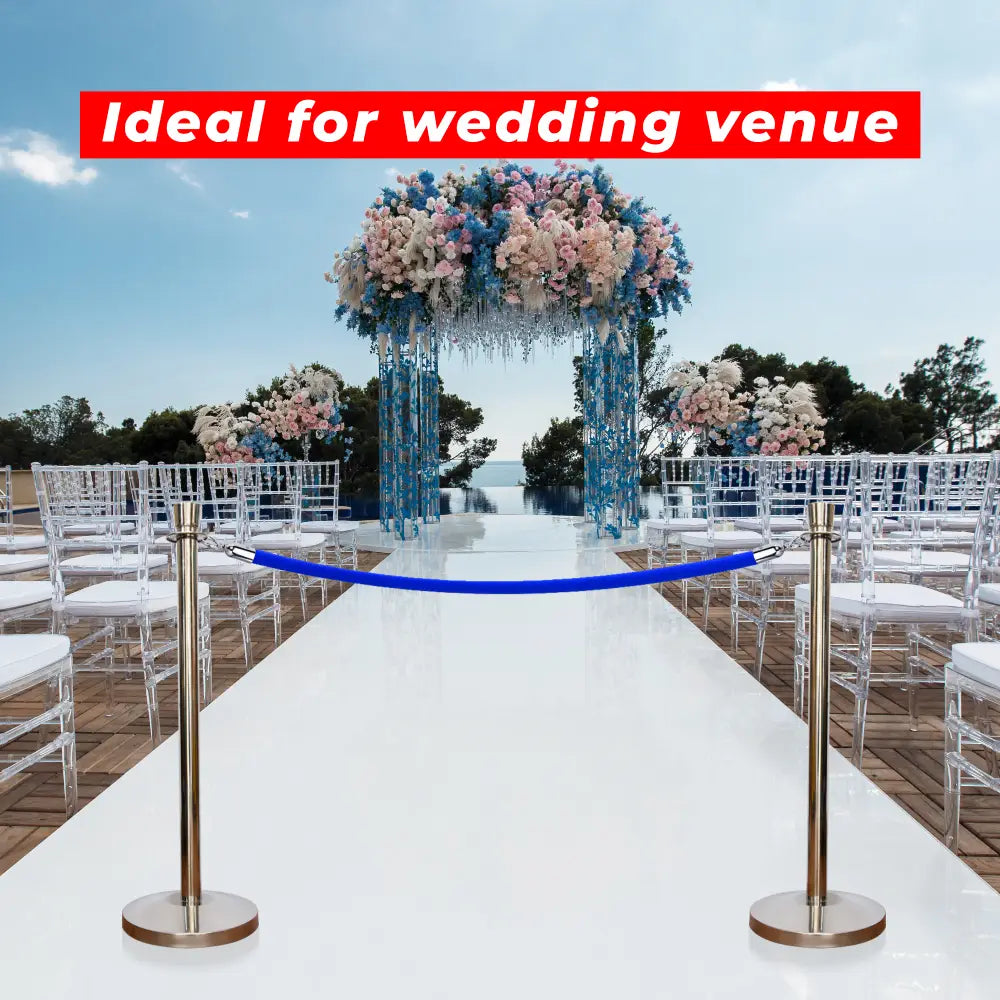 Silver Crowd Control Stanchions 100 CM with Blue Velvet Rope 1.5 M