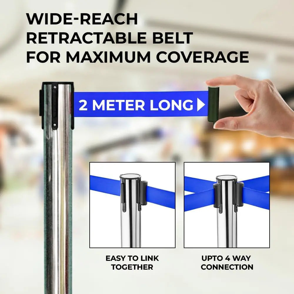 Stainless Steel Crowd Control Barrier with Blue Belt 2M