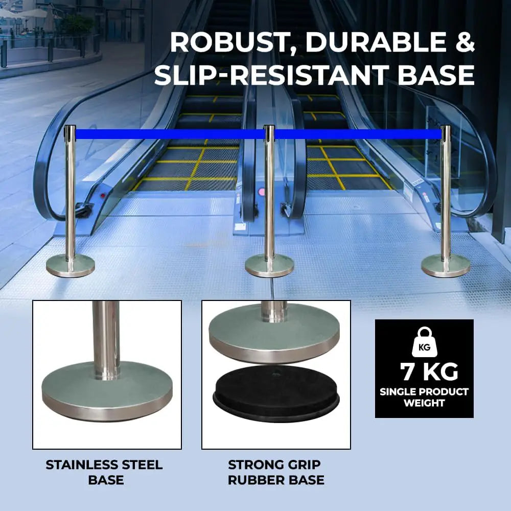 Stainless Steel Crowd Control Barrier with Blue Belt 2M