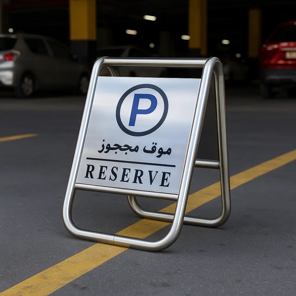 Stainless Steel Reserve Parking Sign Durable Bilingual Parking Plate