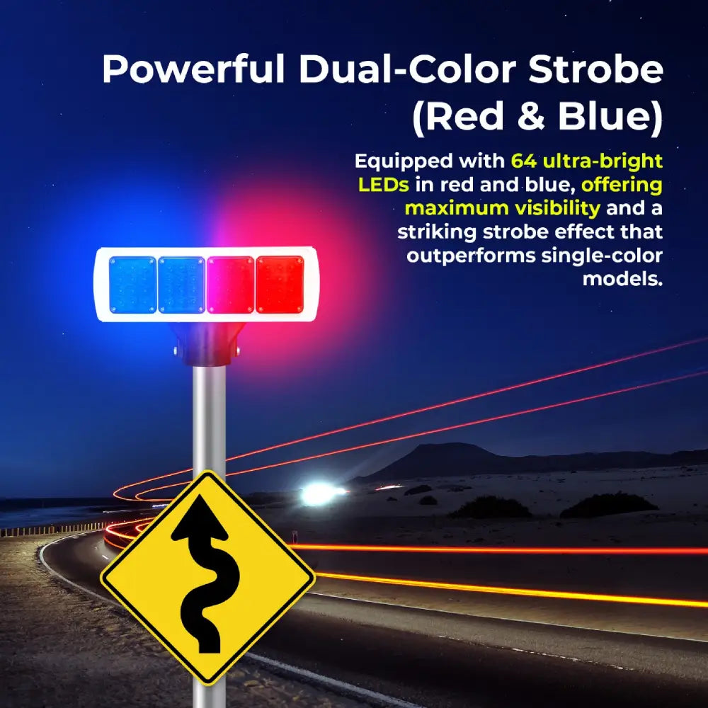Solar LED Double-Sided Strobe Warning Light 37CM - Blue & Red 96 LED Light