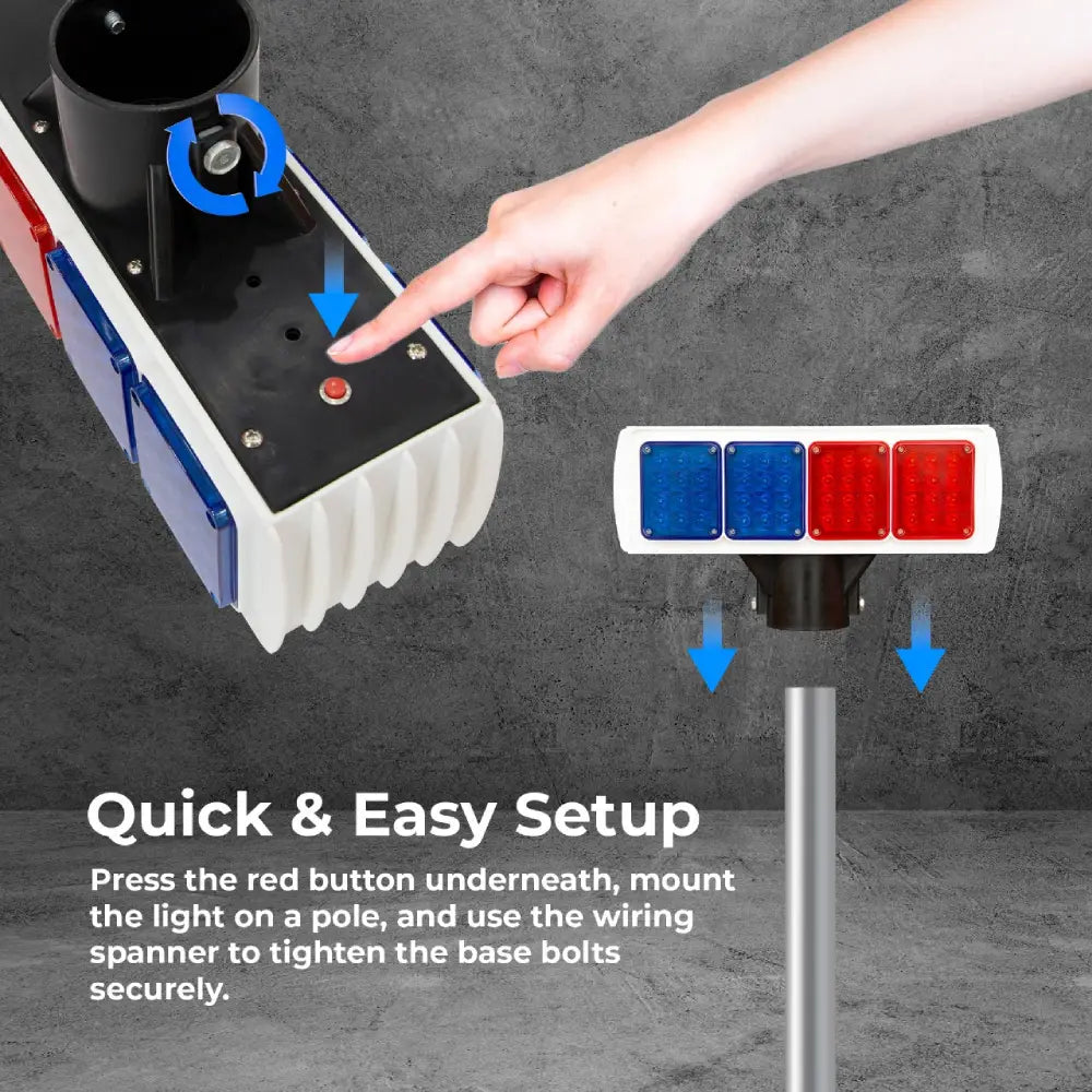 Solar LED Double-Sided Strobe Warning Light 37CM - Blue & Red 96 LED Light