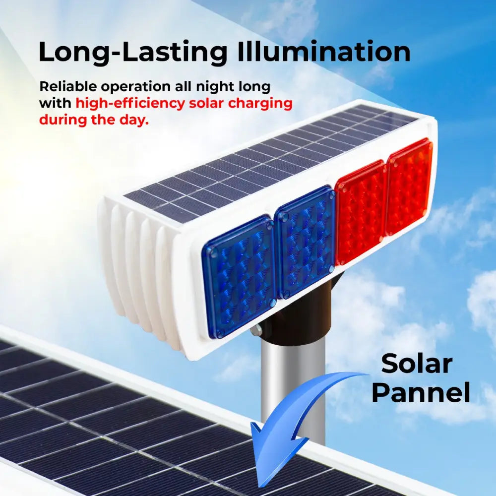 Solar LED Double-Sided Strobe Warning Light 37CM - Blue & Red 96 LED Light
