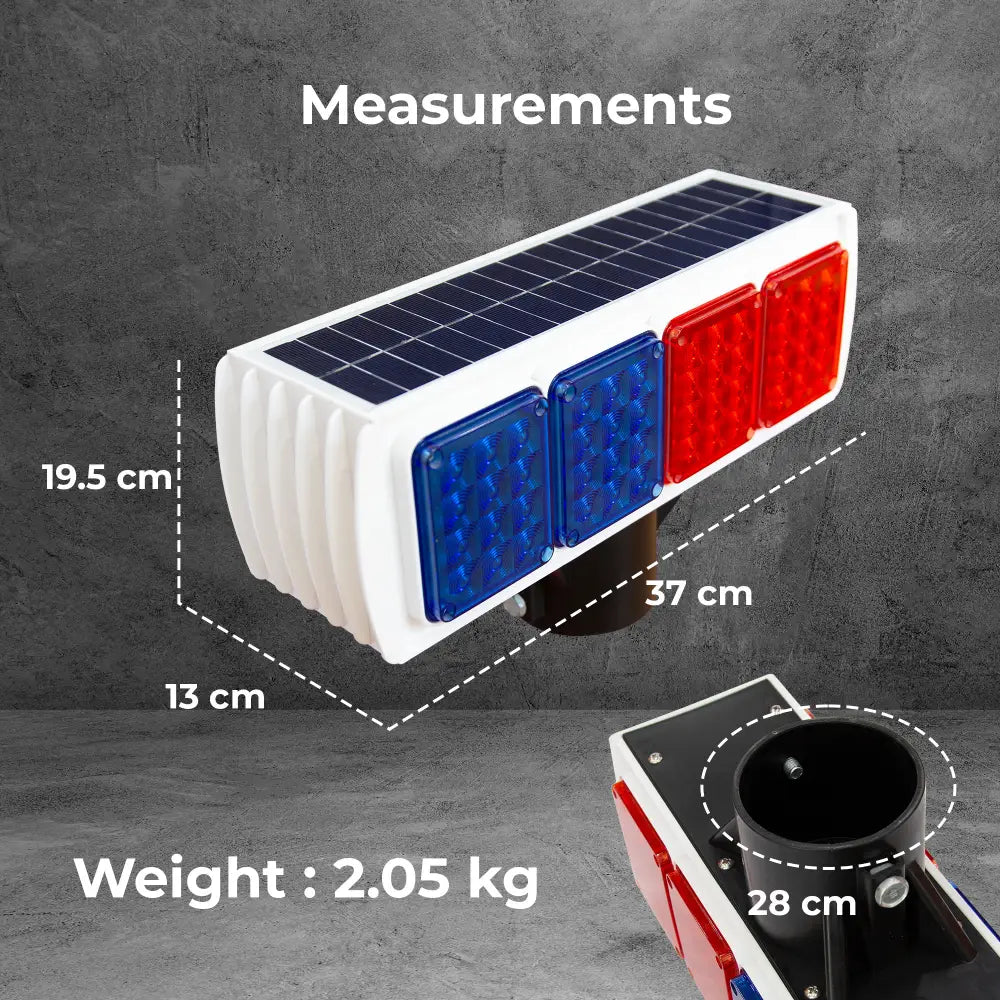 Solar LED Double-Sided Strobe Warning Light 37CM - Blue & Red 96 LED Light
