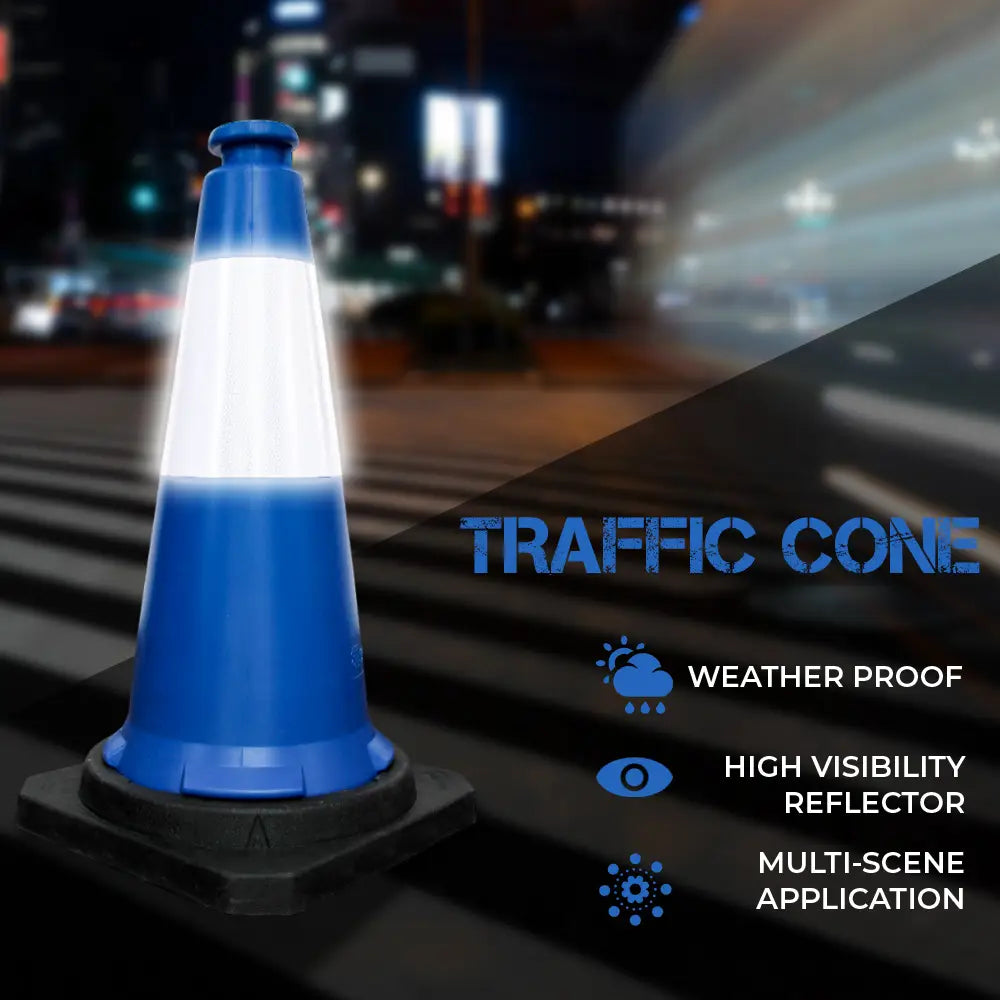 Traffic Safety Cone with Reflective Collar & PE Base 75CM - Blue