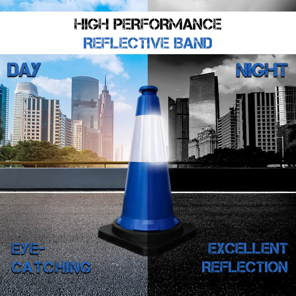Traffic Safety Cone with Reflective Collar & PE Base 75CM - Blue