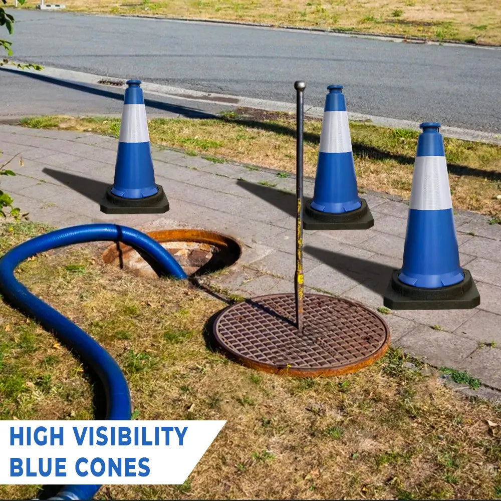 Traffic Safety Cone with Reflective Collar & PE Base 75CM - Blue