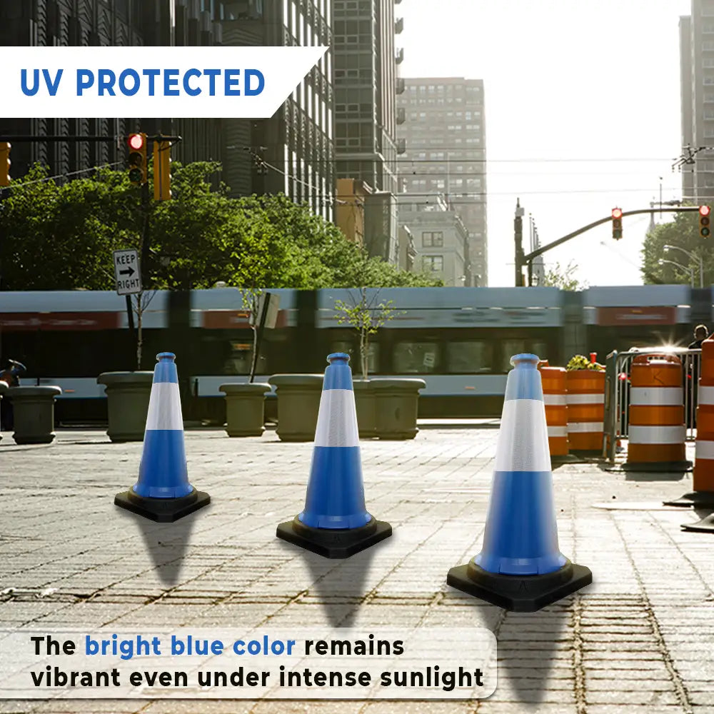 Traffic Safety Cone with Reflective Collar & PE Base 75CM - Blue
