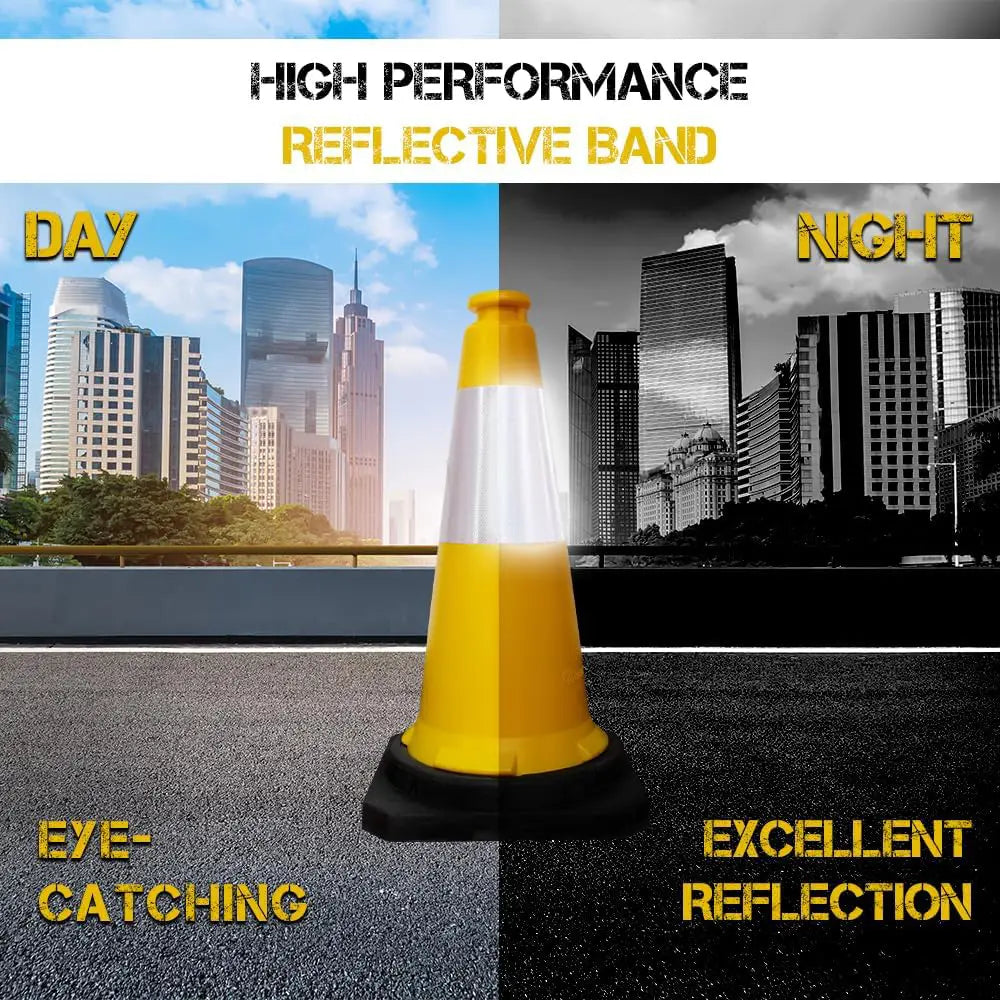Traffic Safety Cone with Reflective Collar & PE Base 75CM - Yellow