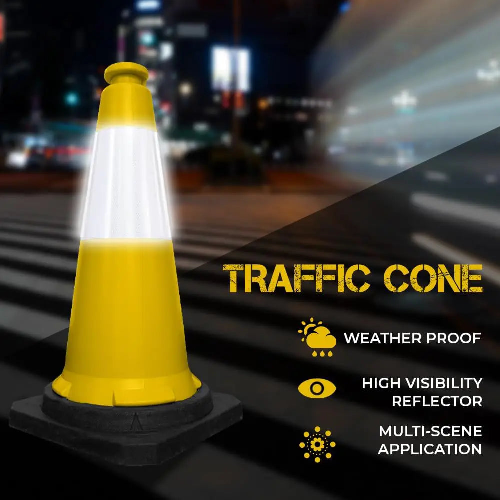 Traffic Safety Cone with Reflective Collar & PE Base 75CM - Yellow