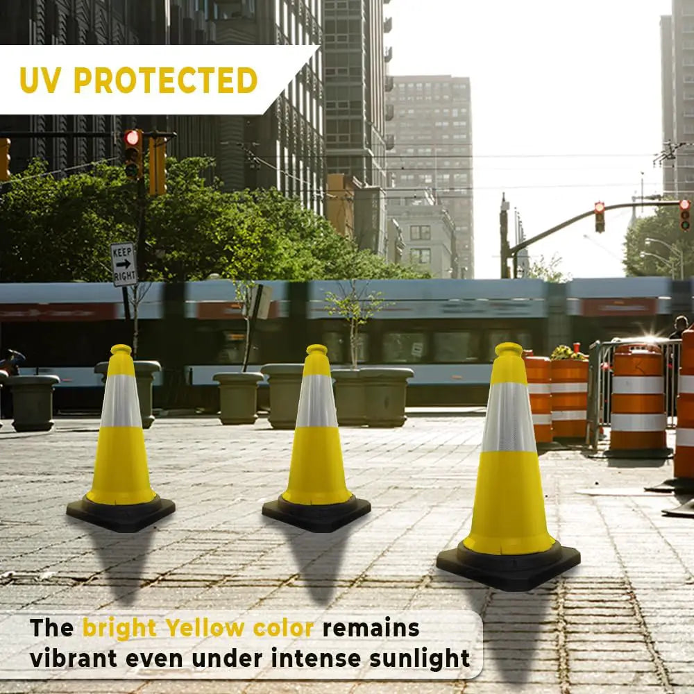 Traffic Safety Cone with Reflective Collar & PE Base 75CM - Yellow