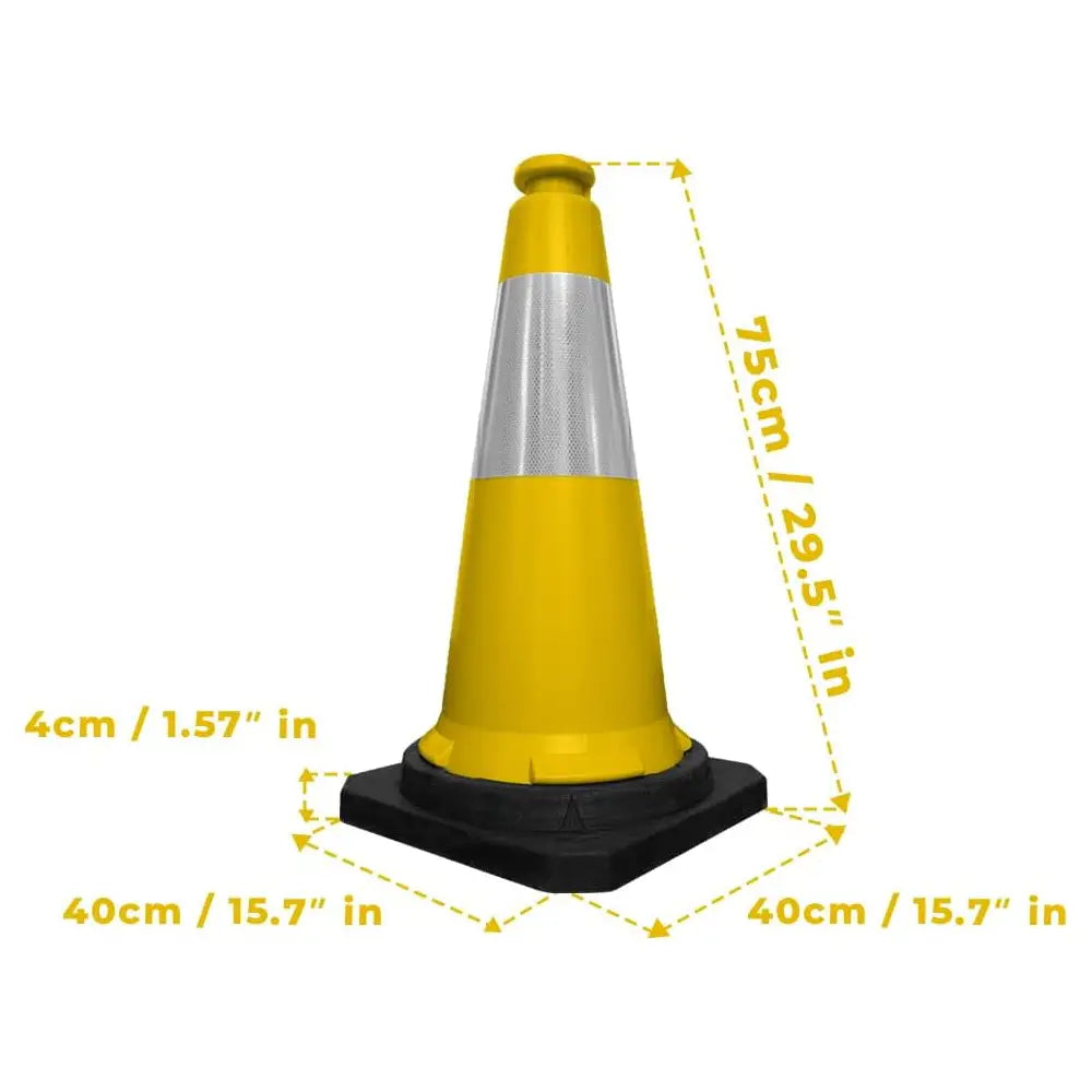 Traffic Safety Cone with Reflective Collar & PE Base 75CM - Yellow