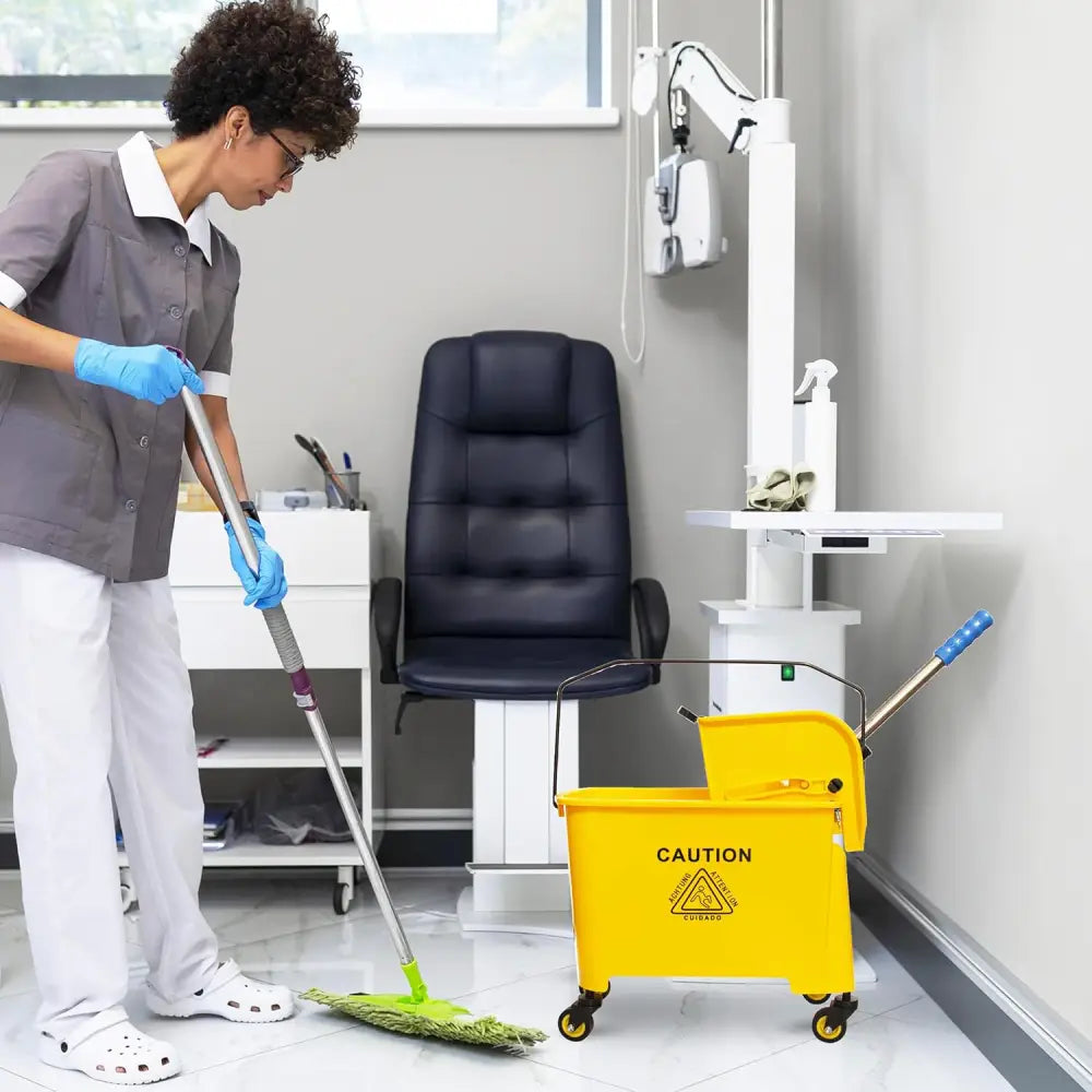 Wringer Mop Bucket Trolley with 4 Wheels Yellow - 20L