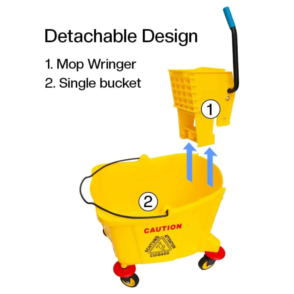 Wringer Mop Bucket Trolley with 4 Wheels Yellow - 32L