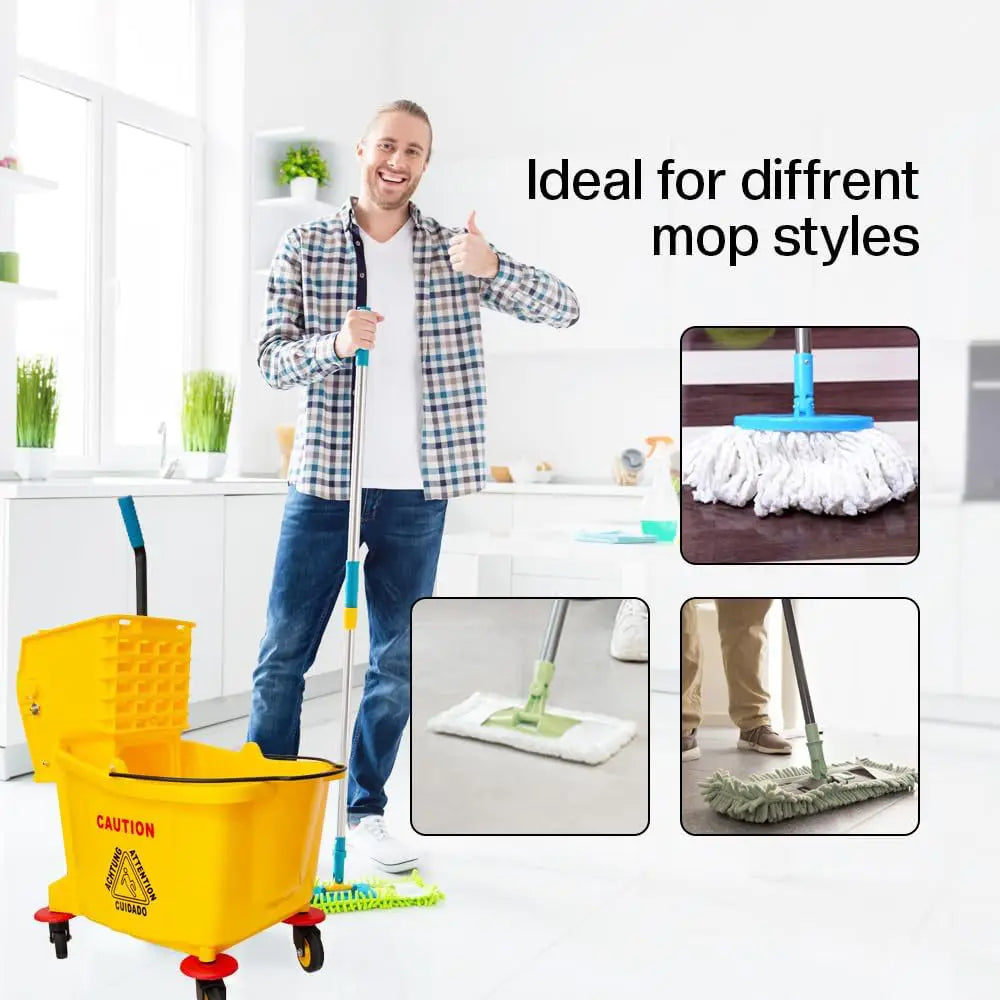 Wringer Mop Bucket Trolley with 4 Wheels Yellow - 32L