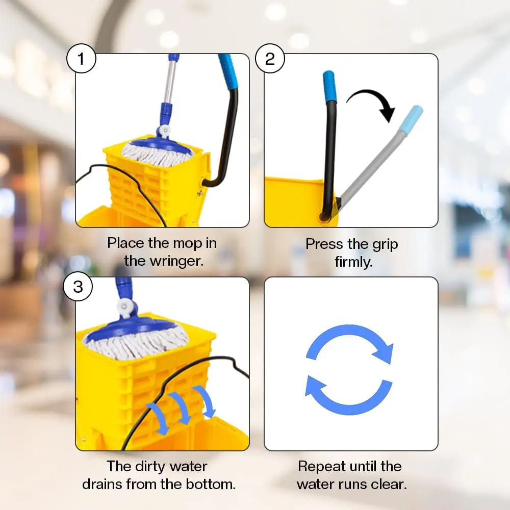 Wringer Mop Bucket Trolley with 4 Wheels Yellow - 32L