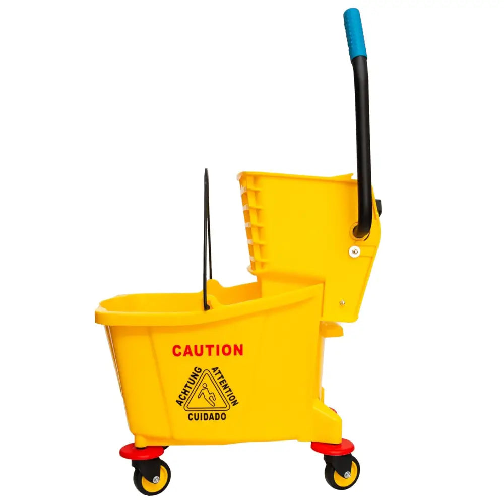 Wringer Mop Bucket Trolley with 4 Wheels Yellow - 32L
