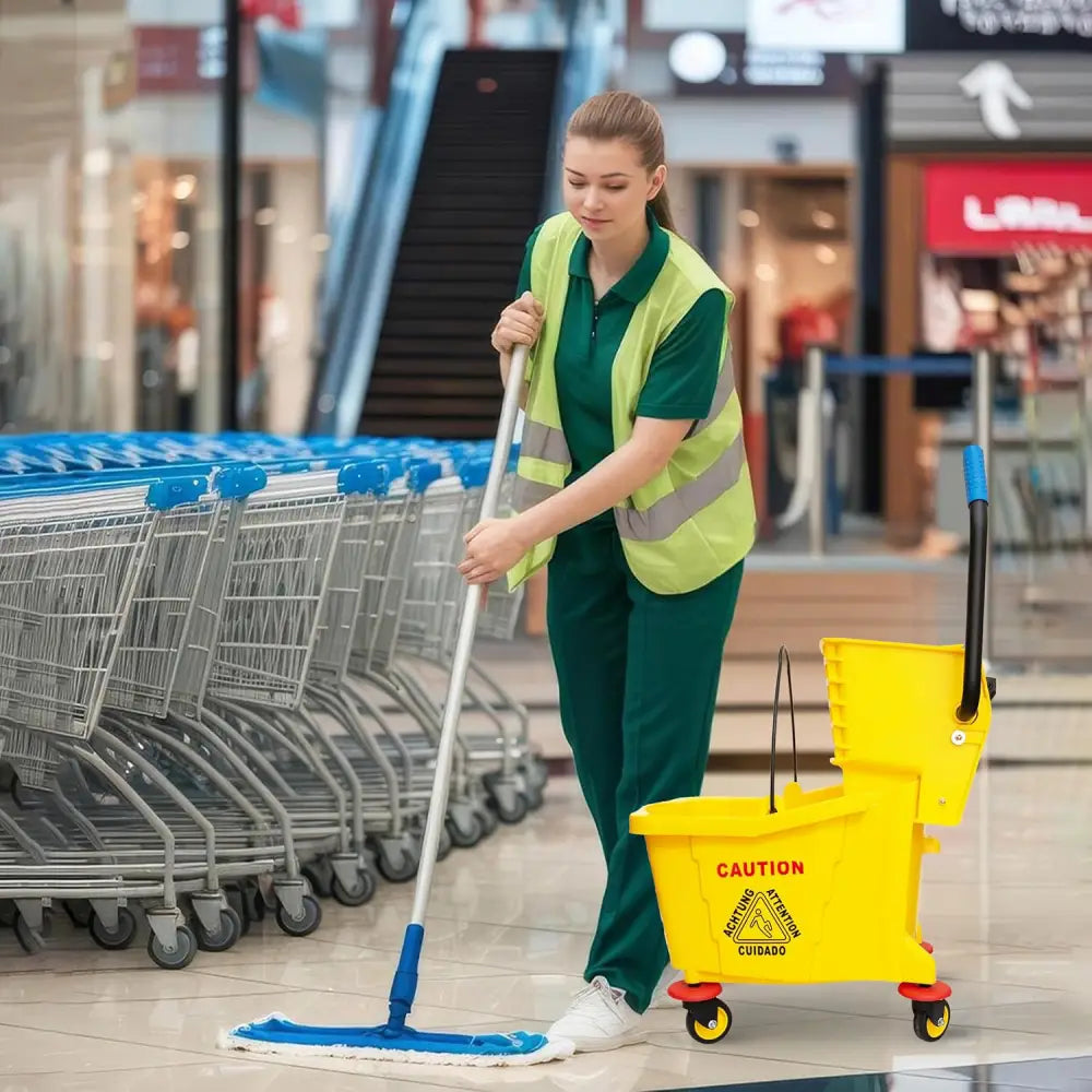 Wringer Mop Bucket Trolley with 4 Wheels Yellow - 36L