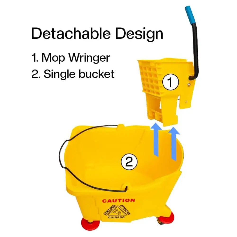 Wringer Mop Bucket Trolley with 4 Wheels Yellow - 36L