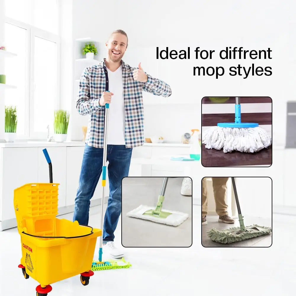 Wringer Mop Bucket Trolley with 4 Wheels Yellow - 36L